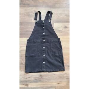 OshKosh Bgosh Denim Bib Overall Dress Girls 14 Black Button Front Vestbak Jumper